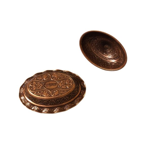 Turkish Coffee Delight Candy Dish Copper Color Ornate Lid and Tray - Picture 5 of 10